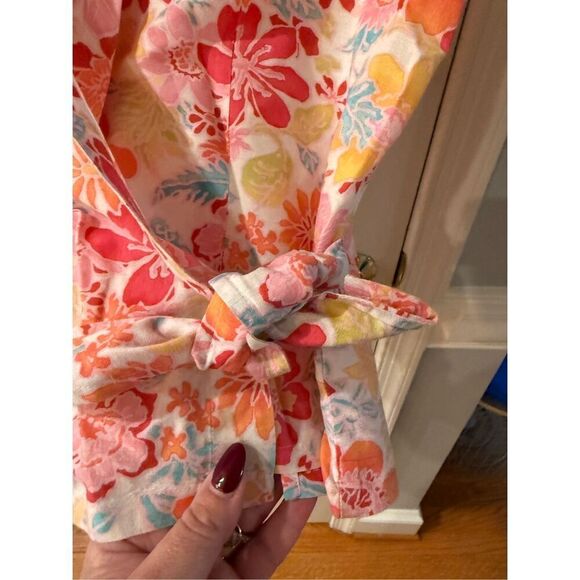 Talbots Irish Linen Blend Floral Sleeveless Wrap Top sz L EUC - Picture 2 of 7